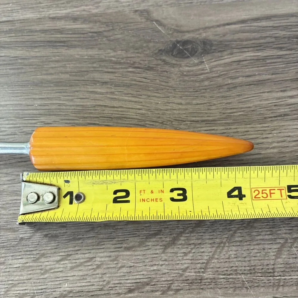 Vtg Androck Slotted Serving Spoon, Catalin Bullet Handle Stainless, USA, 1930s